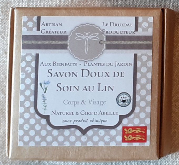 Savon Naturel très doux , savon du Druide au Lin - Corps et Visage (SAF)